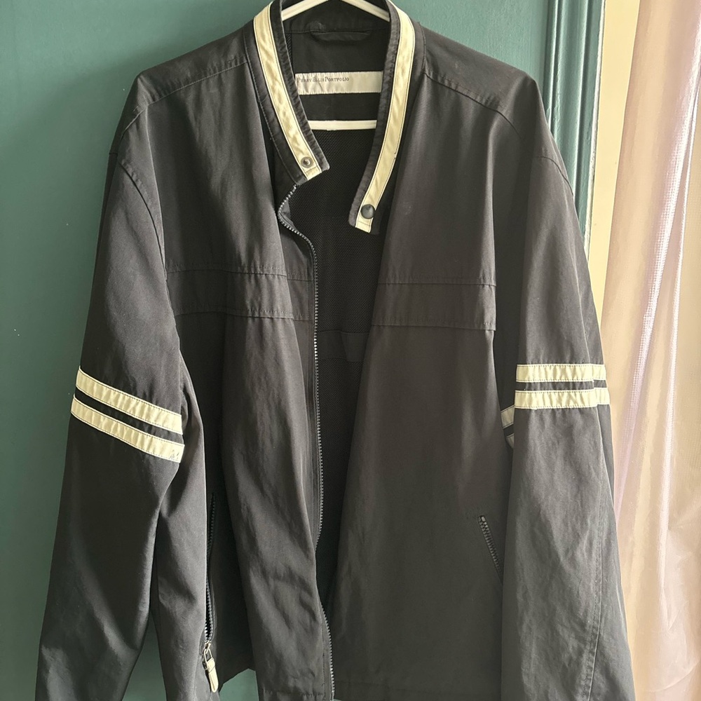 Ladies spring jacket Perry Ellis in dark blue with white accent stripes